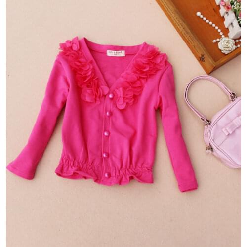 New 2019 Autumn Baby Girls Clothes Clothing Clothing 3D Flower Girl Coat Single-breasted Jacket Cotton Cardigan Kids Age 2-16T