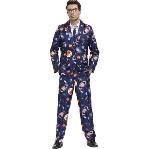 New Arrival Blue Printed Halloween Carnival Party Rock Rave Sexy Men Costume Stage Performance Bar Singer Cosplay Fashion Suit