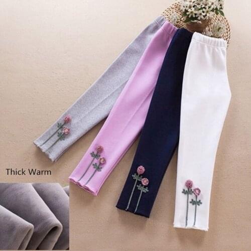 Autumn Winter Little Girls Leggings Flower Plush Warm Kids Legging Pants Childrens Trousers 3 4 5 6 7 8 9 10 11 12Years Old Kid