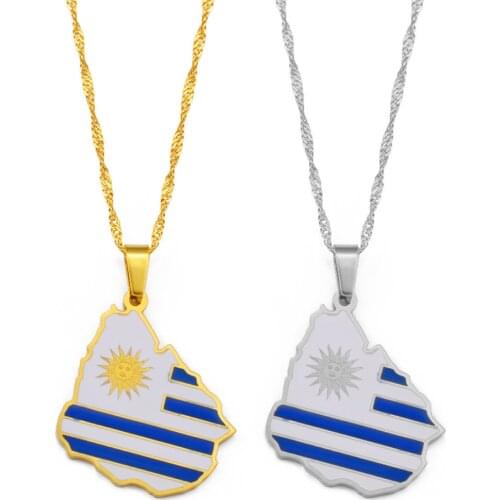 Anniyoc Uruguay Map Flag Pendant Necklaces for Women Silver Color/Gold Color Charm Uruguayan Maps Jewelry Patriotic Gift #241321