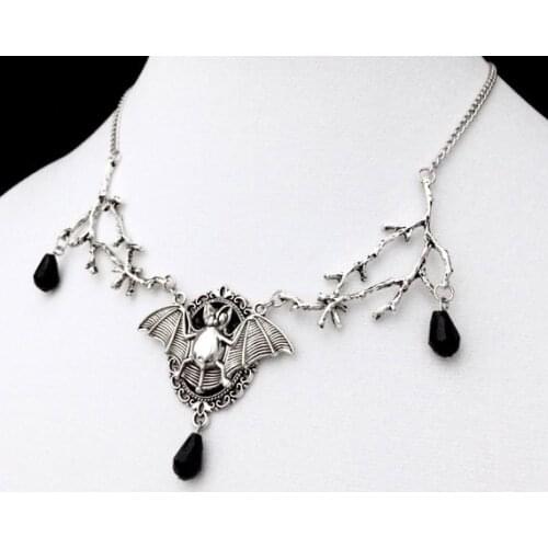 Bat Cameo Necklace, Branch Necklace, Bat Jewelry, Witchy Jewelry, Gothic Jewelry, Bat Necklace