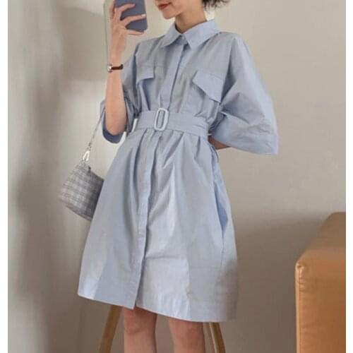Ete 2021 Shirt Dress Women Summer Kpop Clothes Short Sleeve Dress Casual Urbano Office Outfits Blouses Femme Vestido De Mujer
