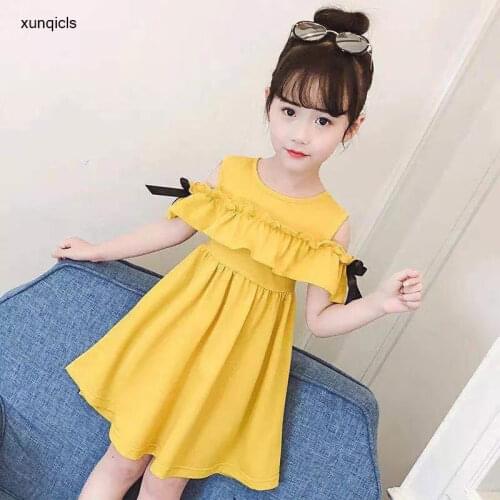 Summer Dresses for Girls Off-the-shoulder Girl Bell Princess Dresses with Belt Vestidos Children Girl Clothing