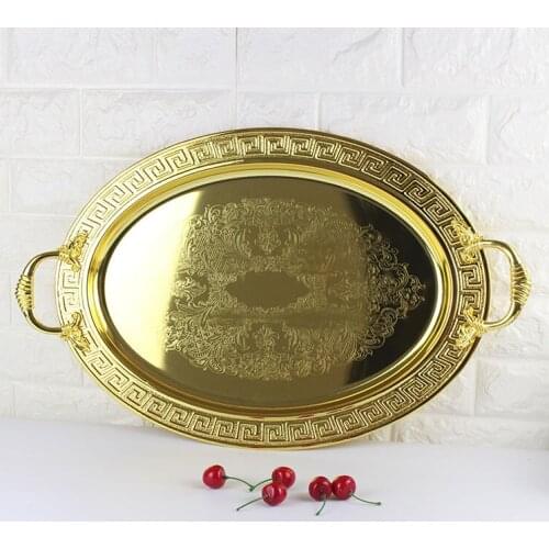 Stainless steel European retro golden tray high-end hotel buffet fruit tray model room ornaments