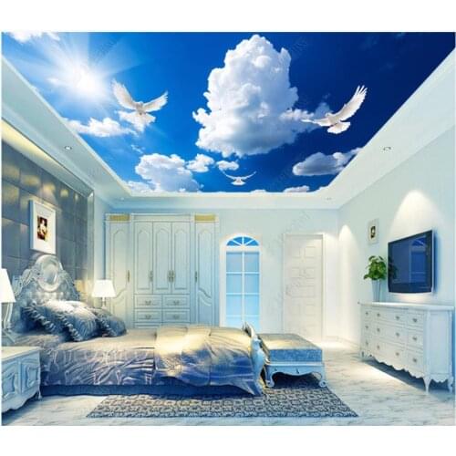 Custom ceiling wallpaper for walls 3 d ceiling mural Beautiful blue sky and white clouds zenith mural ceiling background wall
