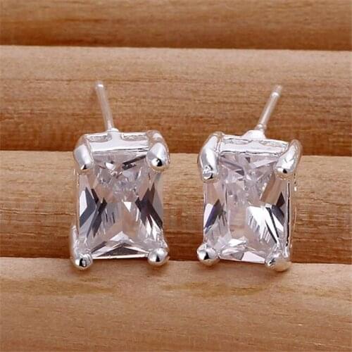 Rundesky Popular Earrings for Women Wedding Party Gifts Christmas Fashion Jewelry Rectangle White Gem ESE098
