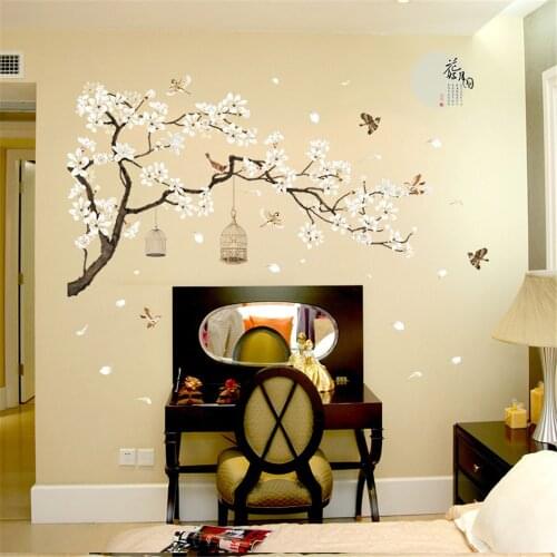 Retro Flower Moon Chinese style Wall sticker living room sofa/TV background decoration Decal Mural Art poetry removable Stickers