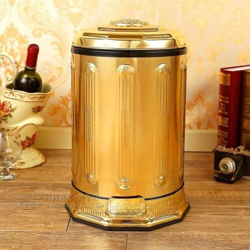 Nordic Luxury Gold Stainless Steel Metal Trash Can Garbage Cans with Foot Pedal Trash Box Trash Bag Storage for Home Decor