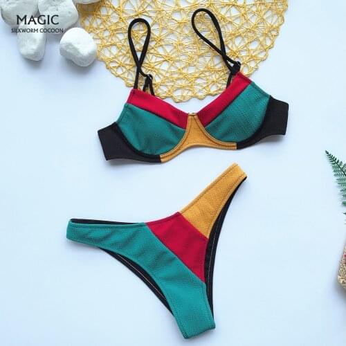 Sexy Black Triangle Bikini Set New Women Button Bathing Suit Swimwear Summer Beach Wear Female Two Piece Swimsuit Biquini New