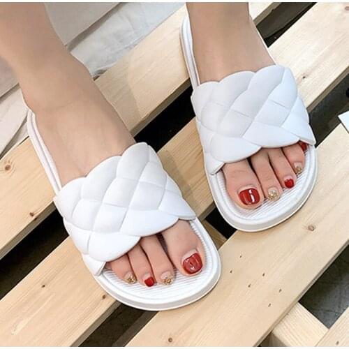 Women Slippers Female Platform Weave Open Toe House Shoes Lady Couple Comfortable Soft Non-Slip Bathroom Indoor Womens Flats