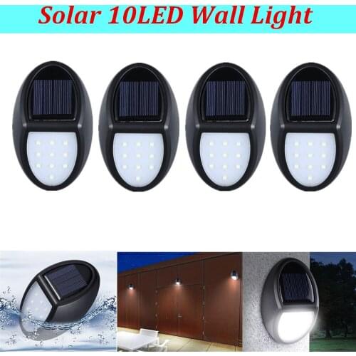 1/4pcs Solar Power Outdoor Light 10LED Garden Wall Lamp Plastic Qval Waterproof White Light Street Yard Patio Security Wall Lamp
