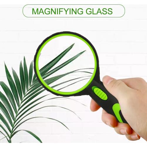 Magnifying Glass 4X Handheld Reading Magnifier with 2 LED Light Shatterproof Glass Lens for Elderly and Children