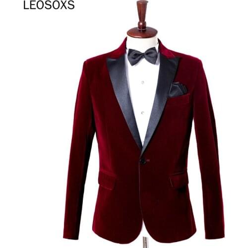 Wine Red Velvet Blazer Men 2019 Fashion Leisure Suit Jacket Men Wedding Groom Singer Costume Homme Slim Fit Blazer Masculino 4XL