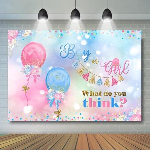 Balloon Gender Reveal Backdrop Boy or Girl Baby Shower Party Decor Banner Pink and Blue What do you Think Baby Shower Background