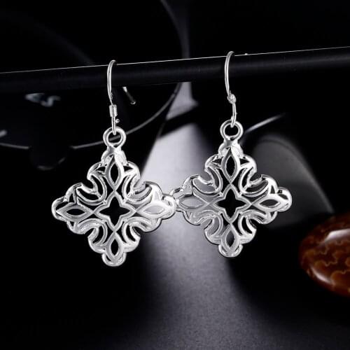 New noble 925 Sterling Silver Fashion Carved Square Earrings for Women Party High Quality wedding Jewelry Christmas Gifts