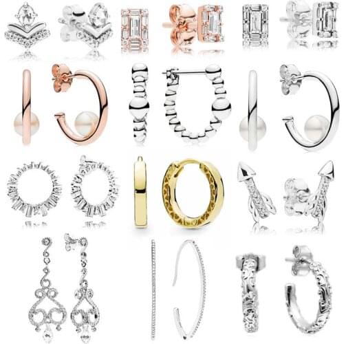 925 Sterling Silver Pearls Oval Sparkle String Of Silver Beads Glacial Beauty pandora Stud Earrings For Women Jewelry Gift