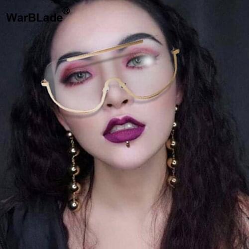 2018 Oversized Shield Sunglasses Big Frame Alloy One Piece Sexy Cool Sun Glasses Women Gold Clear Eyewear Gradient Shades