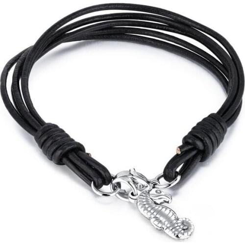 AliExpress Leather Rope Personality Popular Hippocampus Pendant Charm Bracelet Black Hand Rope Jewelry 2020 Women & Men