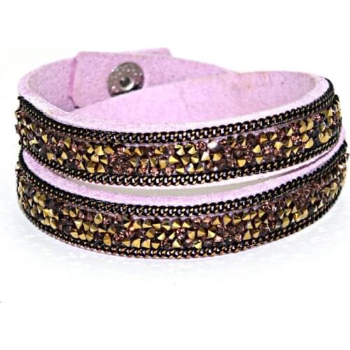 1 pc/lot 2018 New Arrival Fashion Jewelry Colorful Stone 2 Layer Rhinestone Charm Bracelet&bangle Leather Bracelet For Women