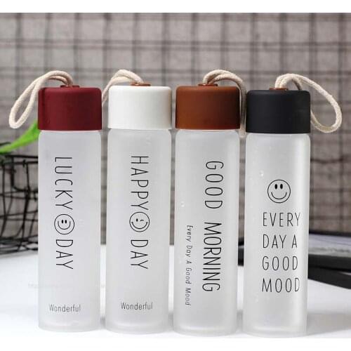 10pcs Frosted Glass Transparent Water Bottle Bottles Drink Cup With Lid Tumbler Tea Mug Outdoor Sport Portable Glasses Children