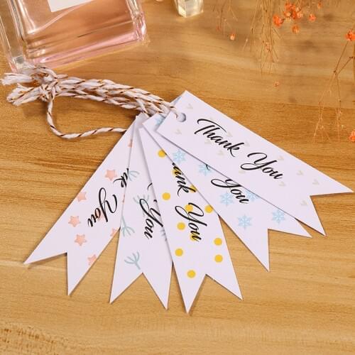100pcs 2.5x9cm Thank You Hang Tags White Paper for Wedding Birthday Party Supplies Gift Box Favors Packaging Decorations