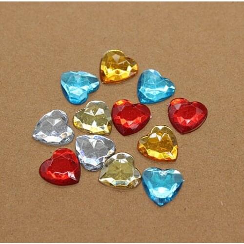 100pcs 14mm Heart Shape Clear/Gold/Blue/Red Acrylic Rhinestone DIY Flatback Decorative Craft Scrapbooking Accessories