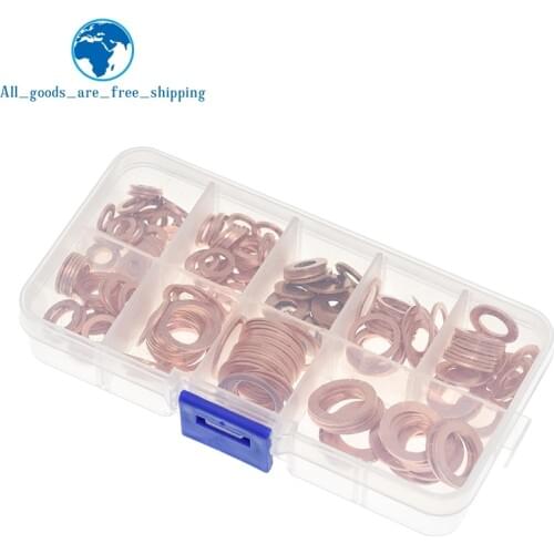 200pcs M5-M14 Professional Assorted Copper Washer Gasket Set Flat Ring Seal Assortment Kit with Box For Hardware Accessories