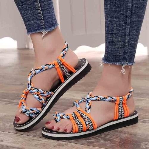 2020 Summer Sandals Women Shoes Braided Rope Bohemia Gladiator Sandalias Slip On Flat Flip Flops Beach Sandals Plus Size 35-44