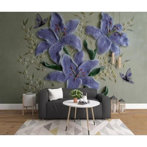 3D relief lily butterfly background wall decoration painting