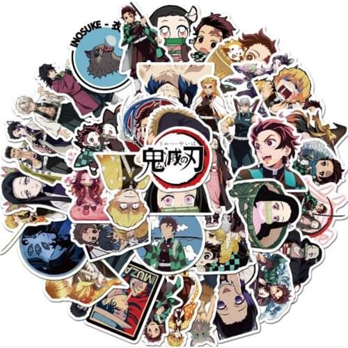 50PCS Anime Kimetsu no Yaiba Demon Slayer Stickers Cartoon Room Decoration Waterproof Laptop Luggage Wall Sticker Wall Decor