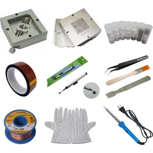 Bga Reballing Station 90mm tin Solder Ball Tape Stencils Desoldering Wick Pen ESD Tweezers Brush Scraper Glove soldering Iron