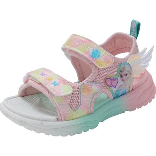 Disney girls sandals new summer children princess frozen style little girl western fashion flat beach shoes