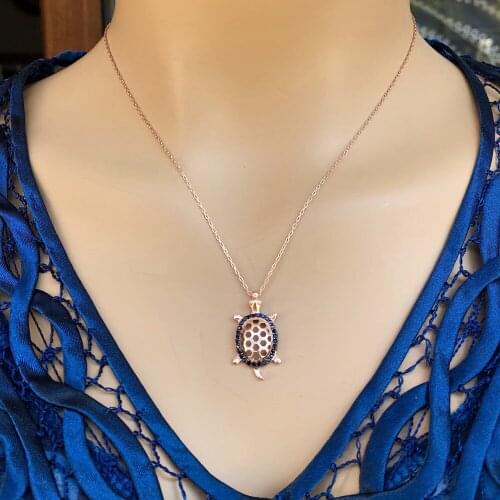 Tortoise 925 Sterling Silver Necklace Women Girls Gift Jewelry Accessories Fashion Handmade Elegant Chain