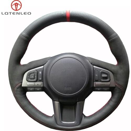 LQTENLEO Black Genuine Leather Suede Steering Wheel Cover For Subaru Legacy XV 2015-2017 Outback 2014-2017 Forester 2015-2018