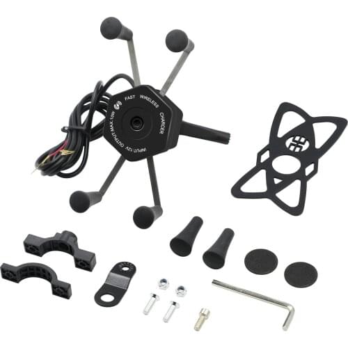 12V Motorcycle USB 2.1A Qi Wireless Charger Holder Mount Stand X-Grip with Voltmeter Holders USB Charging Equipment Mobility