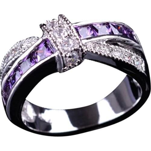 Fatpig 2017 Fashion Cross Purple Crystal Rings FOR Women White Gold Filled Female Ring Christmas Gift Size 6-10