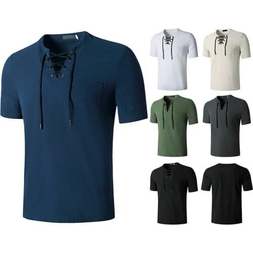 Mens Fashion T-shirt Cotton Linen T-shirt Hip Hop V-Neck Yoga Top Harajuku Men Clothing Best Seller