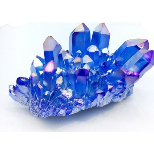 Blue Aura Titanium Quartz Crystal Cluster Titanium Coating Quartz Cluster Minerals Reiki Healing Crystal Lemurian Seed Decora