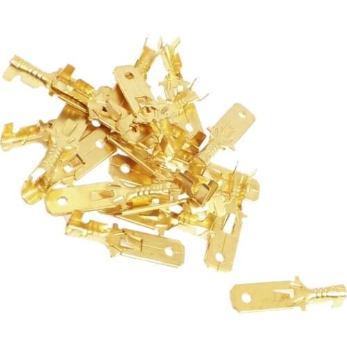 HHTL-20 Pcs 1/4" Stud Brass Male Cable Connector Non-insulated Ring Terminal
