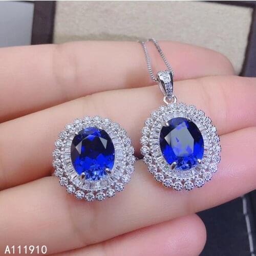 KJJEAXCMY fine jewelry 925 sterling silver inlaid Natural sapphire pendant ring Womens set classic support detection