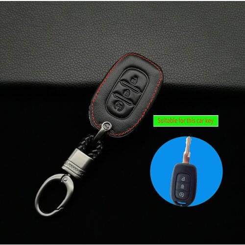 Leather Car Key Case Cover For Renault Twingo Duster Logan Captur Laguna Scenic 3 Button Remote Protect Skin Holder Accessories