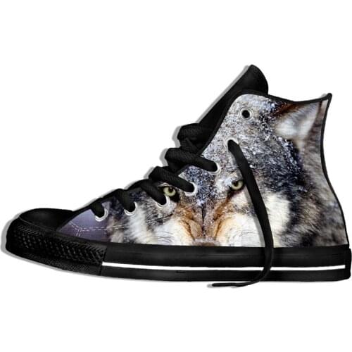 Men Shoes 3D Pattern Wolf Head Print Shoes Painted Style Interesting Funny Design 3D Print Men Rubber Shoes