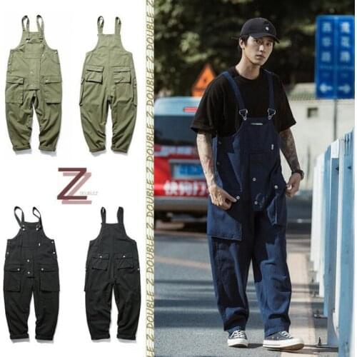 Mens Retro Multi-Pocket One-Piece Overalls Men American Streetwear Work Joggers Male Coveralls Casual Oversize Bib Trousers
