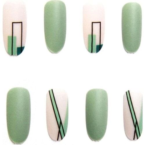 24pcs Fake Nails Matte Green Nails Patch Removable Long Paragraph Fashion Manicure False Nails Nail Art Manicure Tool