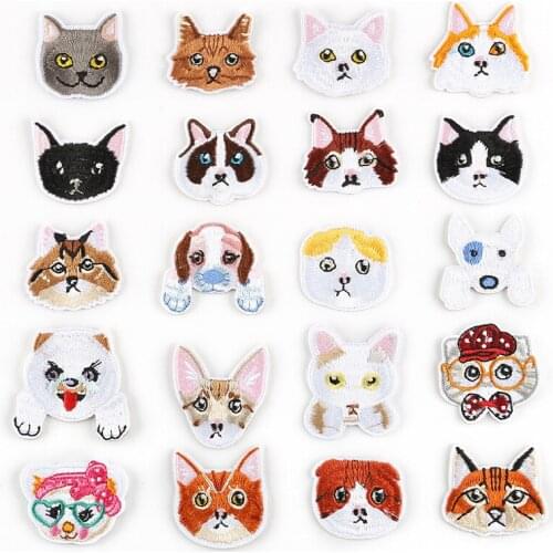 Cat Dog Iron On Cartoon Cloth Patches Embroidered Badges Abstract Kids Patch For Clothes Stickers