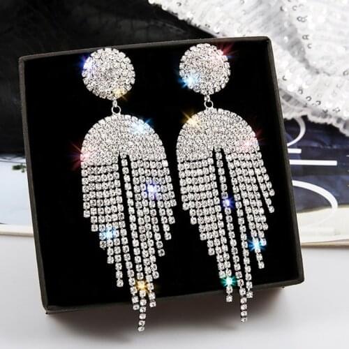 2021 New Classic Crystal Earrings Ladies Exaggerated Long Tassels Rhinestone Earrings Fashion Korean Earring Jewelry