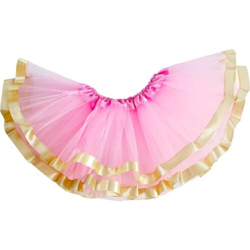 Newborn Infant Baby Skirt Girl 3 Layers Pink Tutu Skirt with Gold Rickrack Trim falda Ballet Dance Mesh Skirts Petticoats rokken