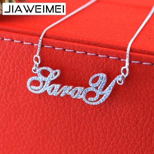 Fashion Women Personalized Name Necklace Full Zircon 925 Solid Silver Diamond Intital Pedant Crystal Customized Jewelry Gift