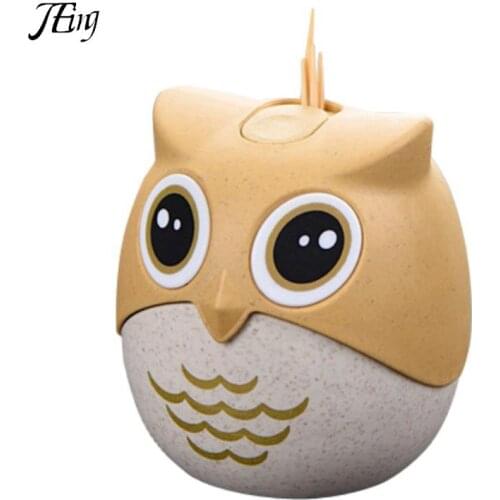 Plastic Cartoon Owl Toothpick Holder Popular Pressed Toothpick Bucket Creative Dustproof With Cover Box Barrel For Toothpicks