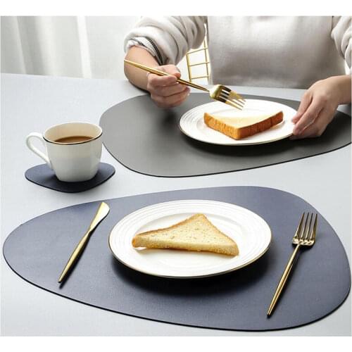 Placemat Table Mat Tableware Pad PU Leather Waterproof Heat Insulation Non-Slip Placemat Soft Black Brown Washable Bowl Coaster
